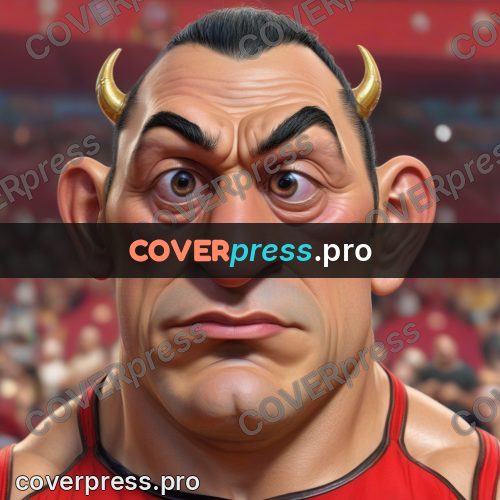 Funny illustration: man's head at an arena