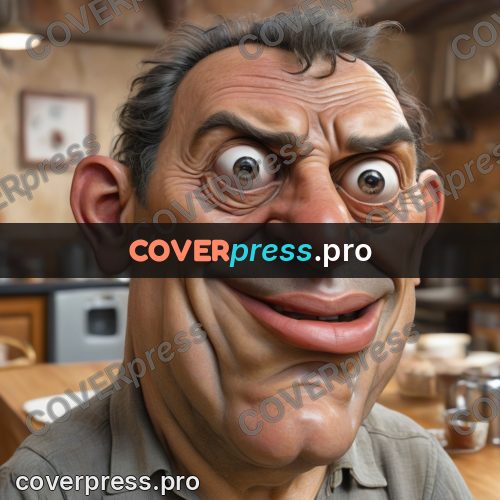 Funny illustration: man in a kitchen