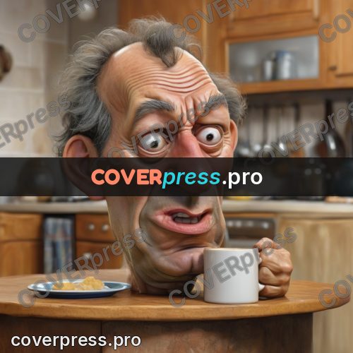 Funny illustration: man in a kitchen