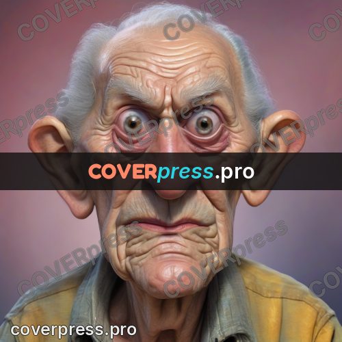 Funny illustration: elderly man with a lined face