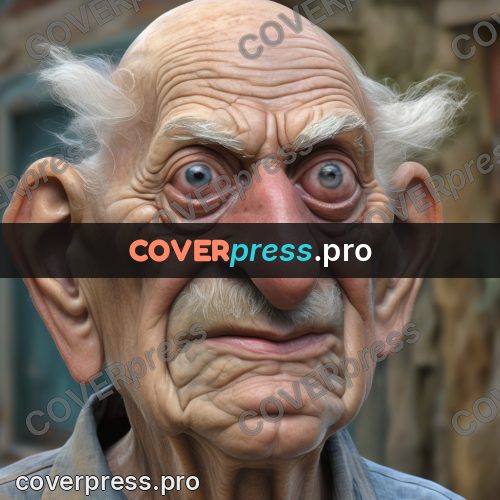 Funny illustration: elderly man with a lined face