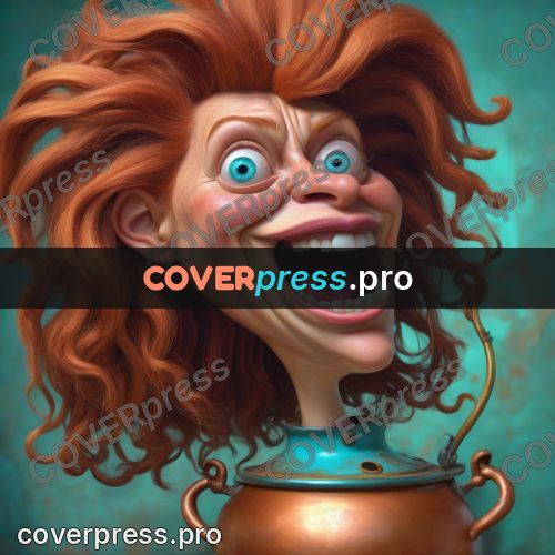 Funny illustration: red-haired woman with a pot
