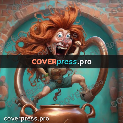 Funny illustration: red-haired woman with a pot