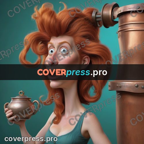 Funny illustration: red-haired woman with a pot
