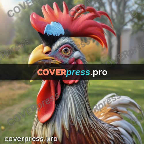 Funny illustration: rooster with a red comb