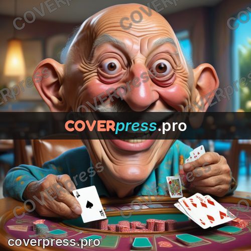 Funny illustration: old man at a card table