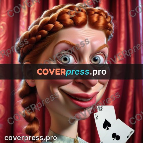 Funny illustration: red-haired woman with cards