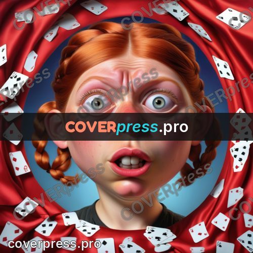 Funny illustration: red-haired woman with cards