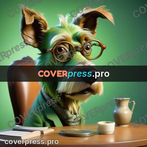 Funny illustration: dog in round glasses