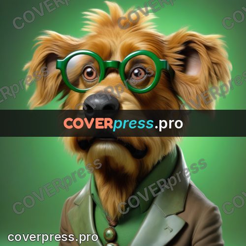 Funny illustration: dog in round glasses