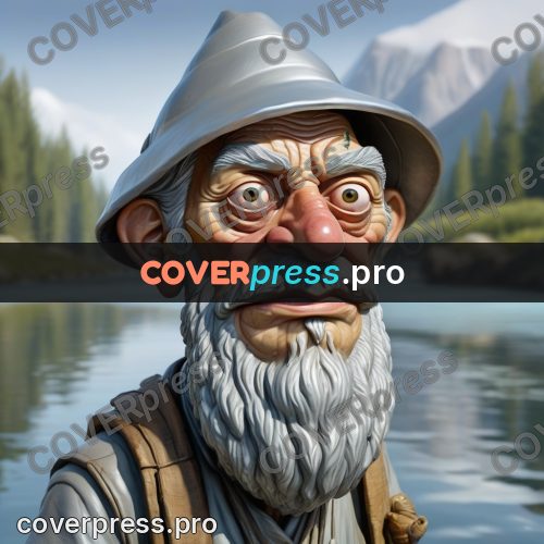 Funny illustration: fisherman in a wide hat