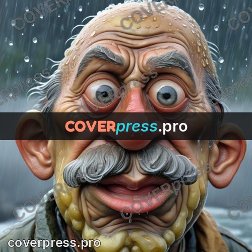 Funny illustration: old man in the rain