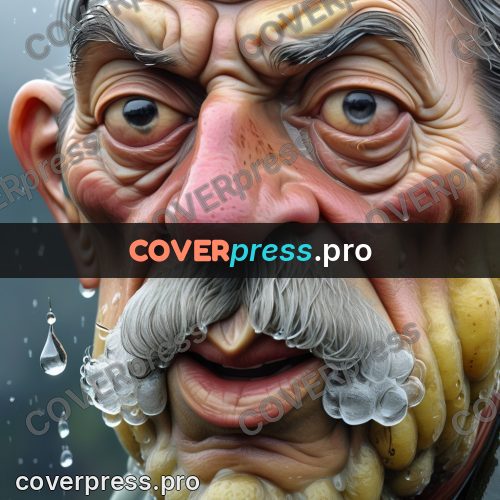Funny illustration: old man in the rain
