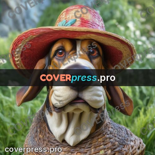 Funny illustration: dog in a straw hat