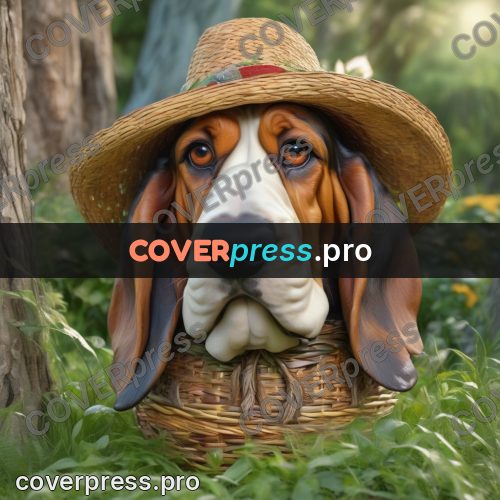 Funny illustration: dog in a straw hat