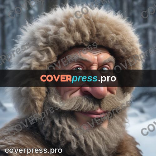 Funny illustration: bearded man in a fur hat