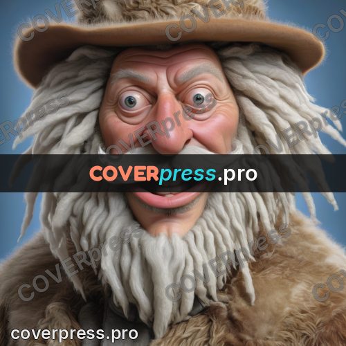 Funny illustration: bearded man in a fur hat