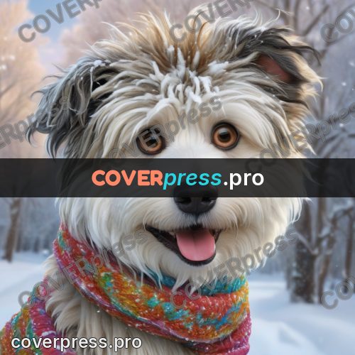 Funny illustration: dog in a knitted scarf