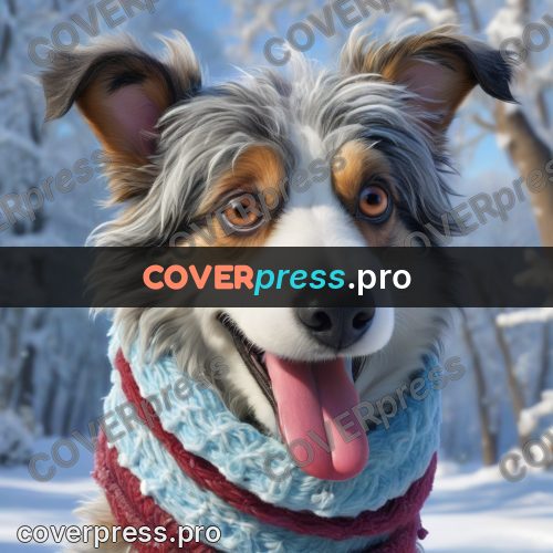 Funny illustration: dog in a knitted scarf