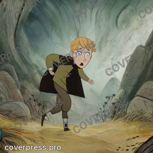 В стиле Кельтский мультфильм: мальчик лет семи, светлые пепельные волосы под бурым капюшоном, стёганая куртка с кожаным