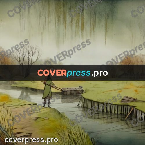Fairy tale drawing: figure on a jetty