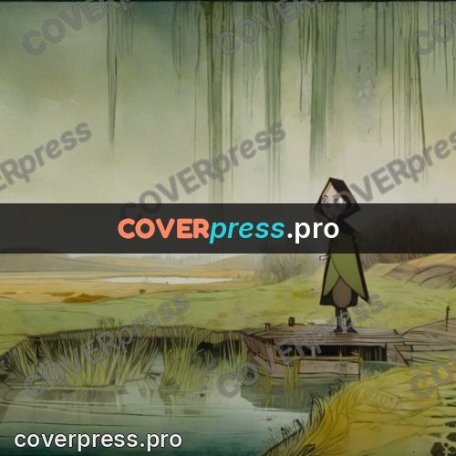 Fairy tale drawing: figure on a jetty