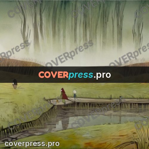 Fairy tale drawing: figure on a jetty