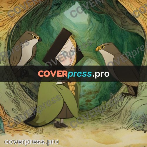 Fairy tale drawing: girl in a green cloak