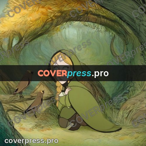 Fairy tale drawing: girl in a green cloak