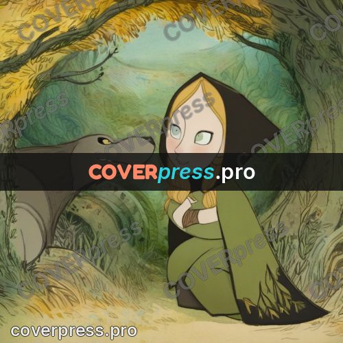 Fairy tale drawing: girl in a green cloak
