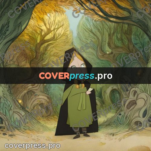 Fairy tale drawing: girl in a green cloak