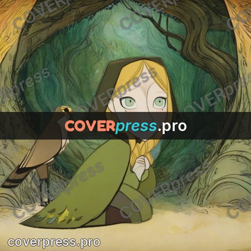 Fairy tale drawing: girl in a green cloak
