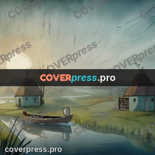 Fairy tale drawing: huts by still water