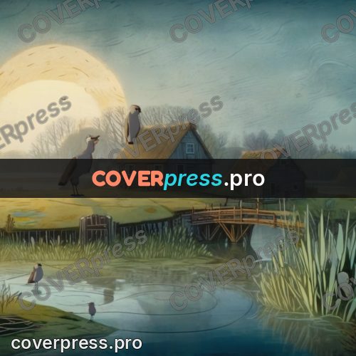 Fairy tale drawing: huts by still water