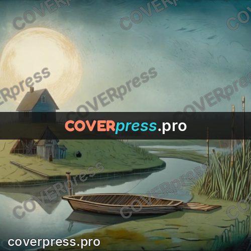 Fairy tale drawing: huts by still water