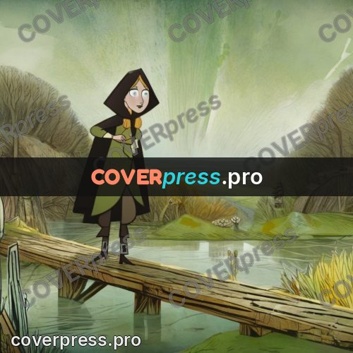 Fairy tale drawing: girl on a wooden bridge