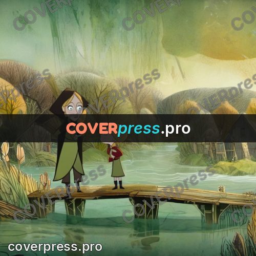 Fairy tale drawing: girl on a wooden bridge