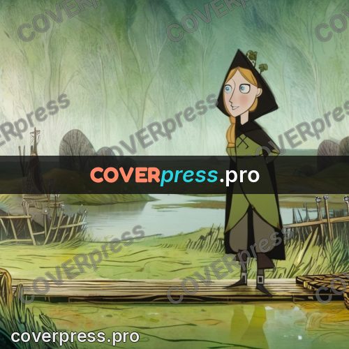 Fairy tale drawing: girl on a wooden bridge