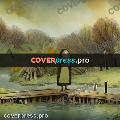 Fairy tale drawing: girl on a wooden bridge