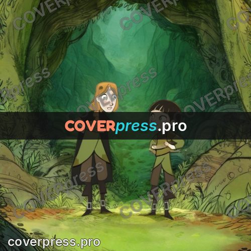 Fairy tale drawing: clearing among huge roots