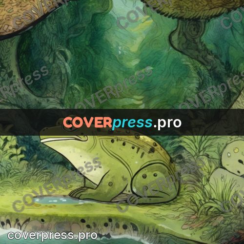 Fairy tale drawing: frog on a mossy stone