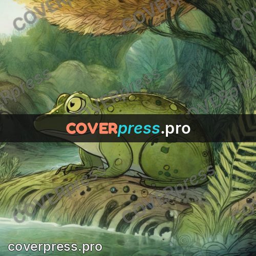 Fairy tale drawing: frog on a mossy stone
