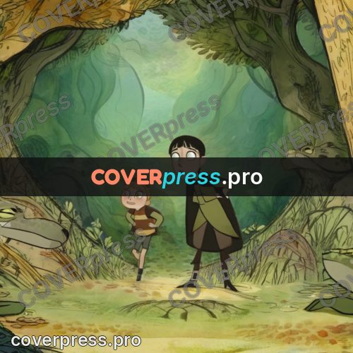 Fairy tale drawing: child in a forest hollow