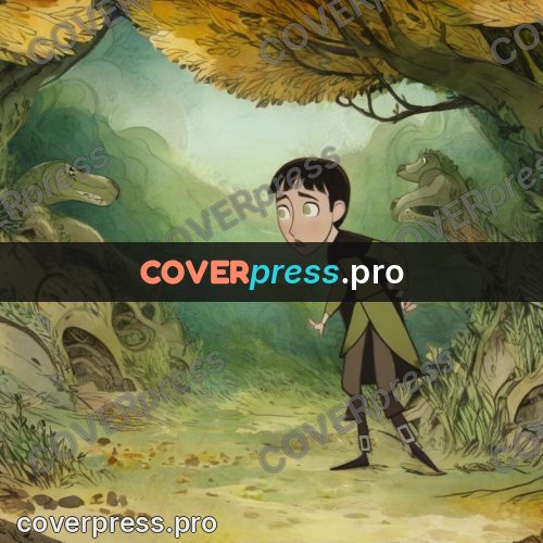 Fairy tale drawing: child in a forest hollow