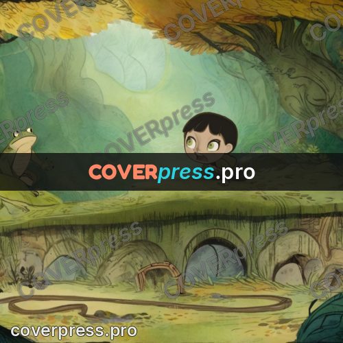 Fairy tale drawing: child in a forest hollow
