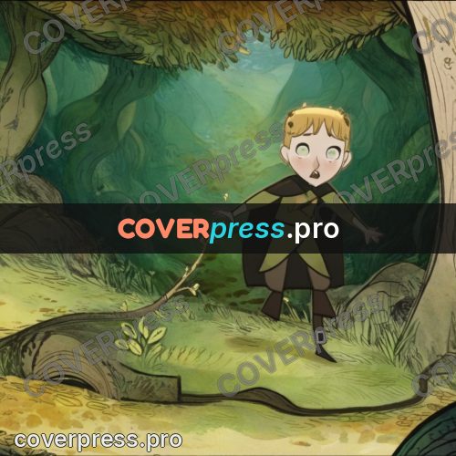 Fairy tale drawing: child in a forest hollow
