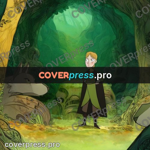 Fairy tale drawing: cloaked child in a clearing