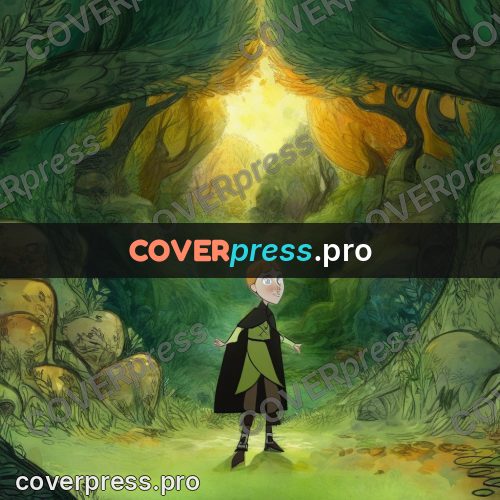 Fairy tale drawing: cloaked child in a clearing