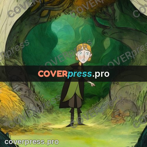 Fairy tale drawing: cloaked child in a clearing