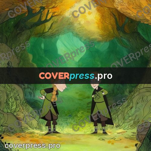 Fairy tale drawing: cloaked child in a clearing